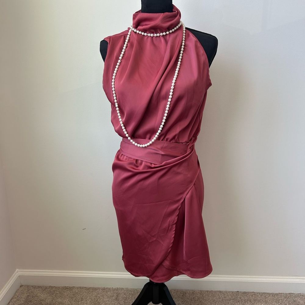 Halter Satin Cocktail Dress in Dusty Rose